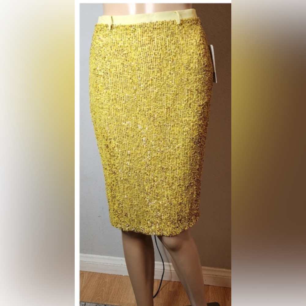 Robert Rodriguez Yellow Citron Sequin Pencil Skirt women's size 6